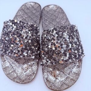 Cloverlay Glittering Silver Slide Sandals